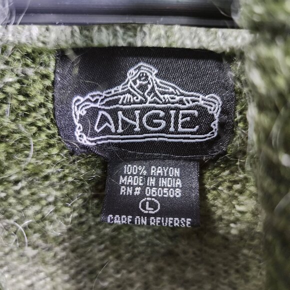 Womens Green & Grey Striped Knit Sweater By Angie Short Sleeve Cowl Neck Size L - Picture 6 of 10